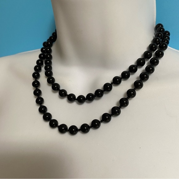 Black Glass Beads Necklace Over-The-Head Style - Picture 8 of 11